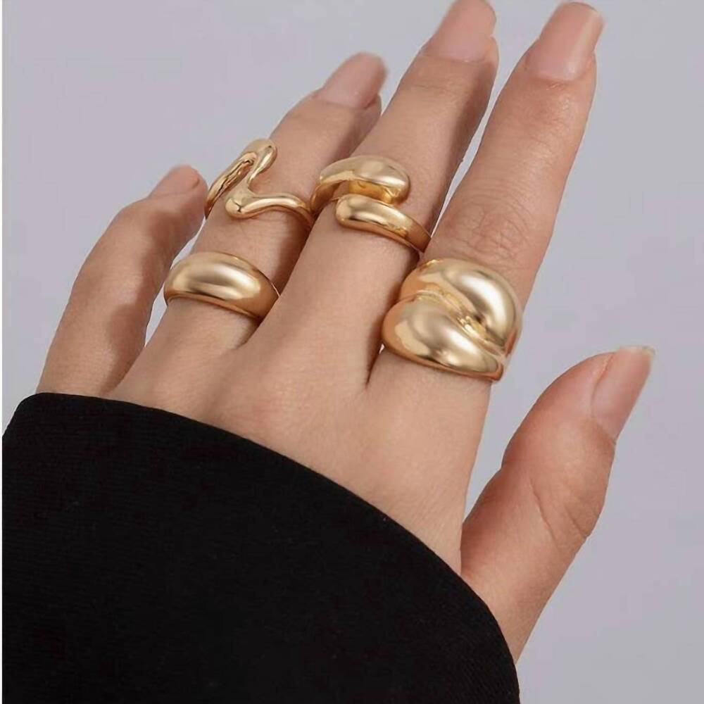 NEW JOSSLYN BY WALL TO WALL women's abstract boho 4-piece stackable rings in gol